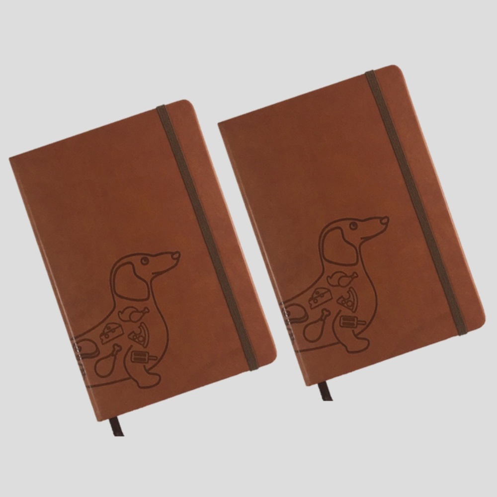 A5 PU LEATHER HARDCOVER DACHSHUND 2PCS (DOT GRID)
